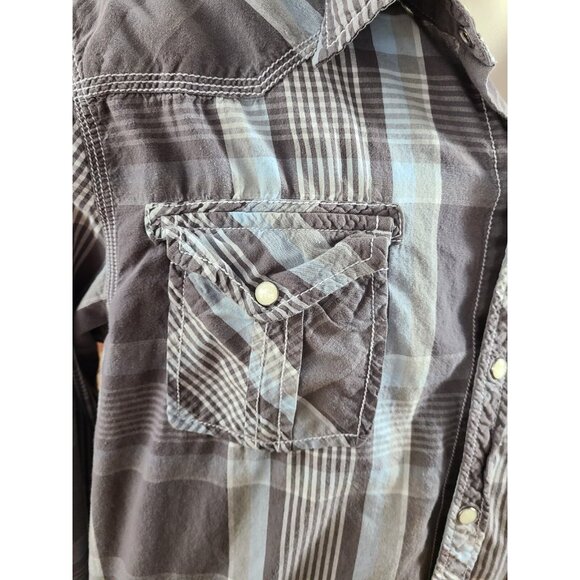 GPH Supply Co. Long Sleeve Pearl Snap Shirt Plaid Detailed Stitching Men's XL - Picture 3 of 11